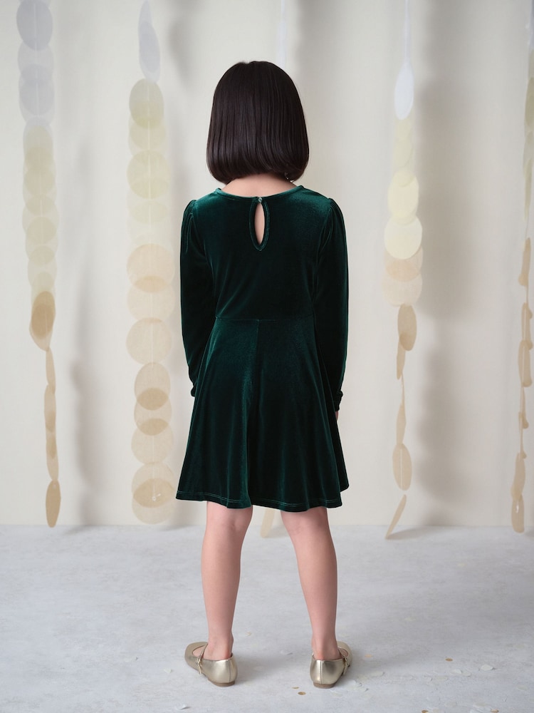 Buy Dark Green Long Sleeve Velvet Dress (3-16yrs) from Next USA