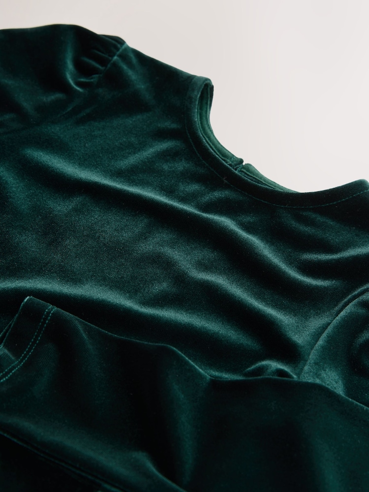 أخضر داكن - Long Sleeve Velvet Dress (3-16yrs) - صورة 7 من 7