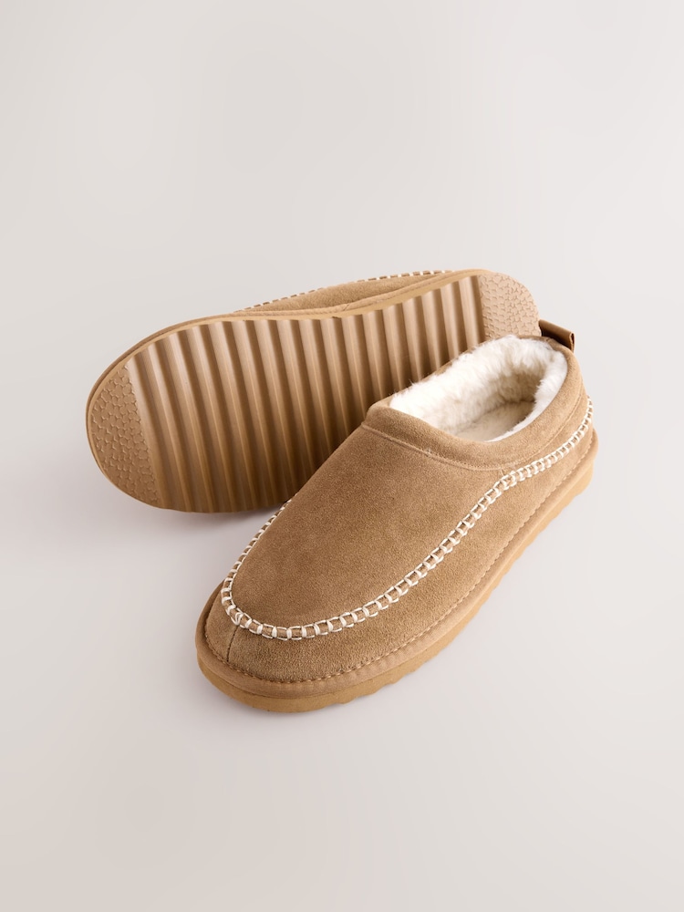 Tan Brown Signature Suede Stitch Detail Slippers - Image 7 of 7 Tan Brown Signature Suede Stitch Detail Slippers - Image 7 of 7