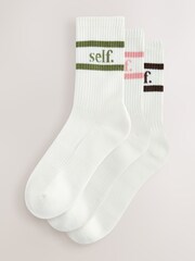 self. Cream/ Pink/ Chocolate/ Khaki Slogan Cushion Sole Lounge Ankle Socks 3 Pack - Image 1 of 6