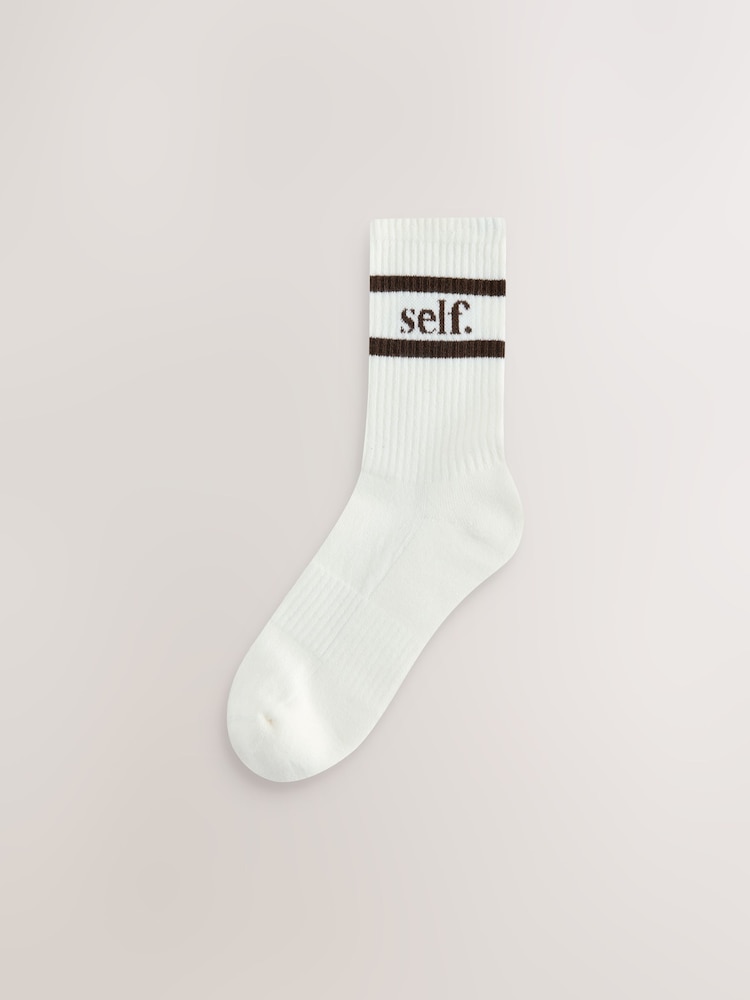 self. Cream/ Pink/ Chocolate/ Khaki Slogan Cushion Sole Lounge Ankle Socks 3 Pack - Image 2 of 6