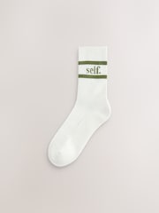 self. Cream/ Pink/ Chocolate/ Khaki Slogan Cushion Sole Lounge Ankle Socks 3 Pack - Image 3 of 6