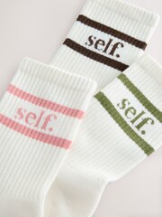 self. Cream/ Pink/ Chocolate/ Khaki Slogan Cushion Sole Lounge Ankle Socks 3 Pack - Image 6 of 6