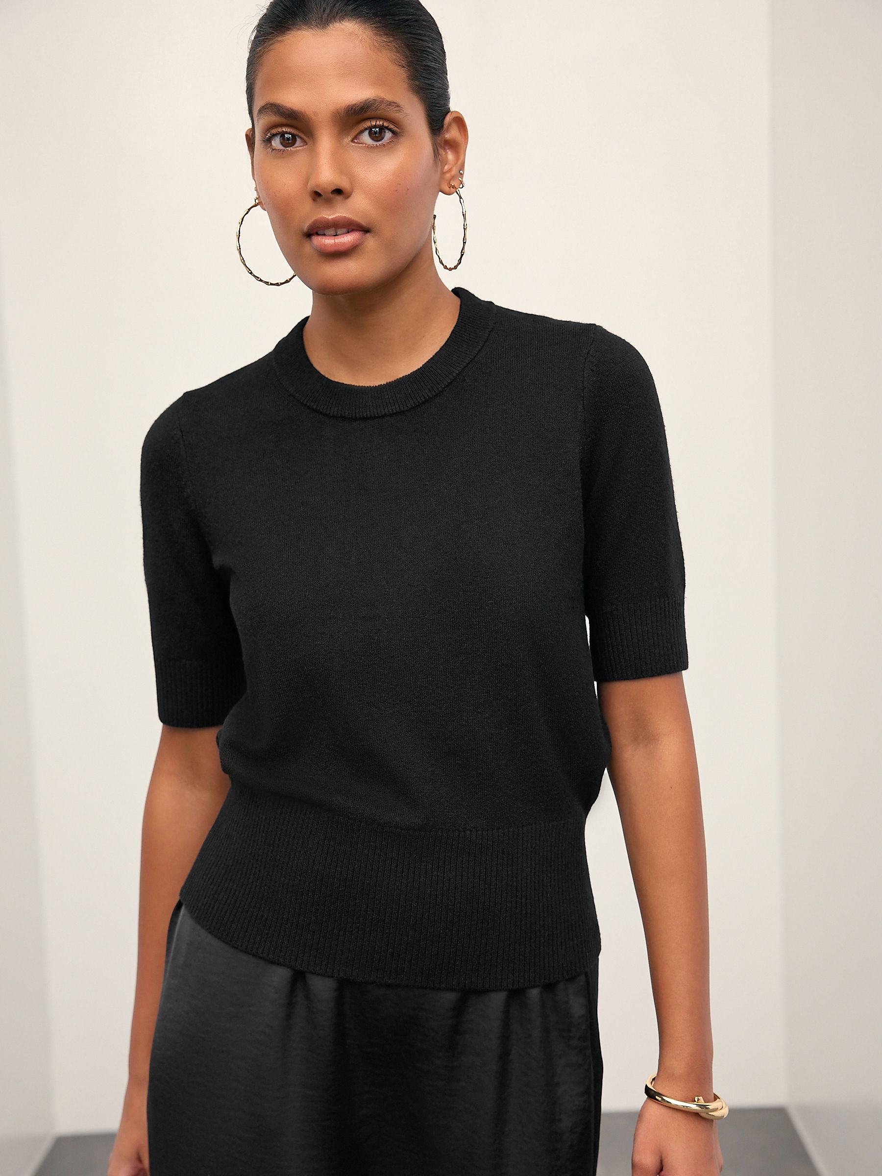 Buy Black Supersoft Short Sleeve Knitted Top from Next USA