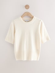 Ecru Super Soft Short Sleeve Knitted Top - Image 1 of 4