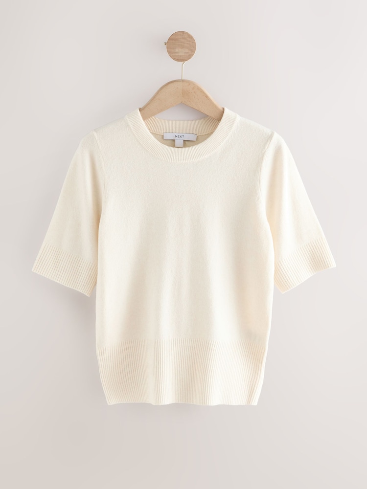 Ecru Super Soft Short Sleeve Knitted Top - Image 1 of 4 Ecru Super Soft Short Sleeve Knitted Top - Image 1 of 4