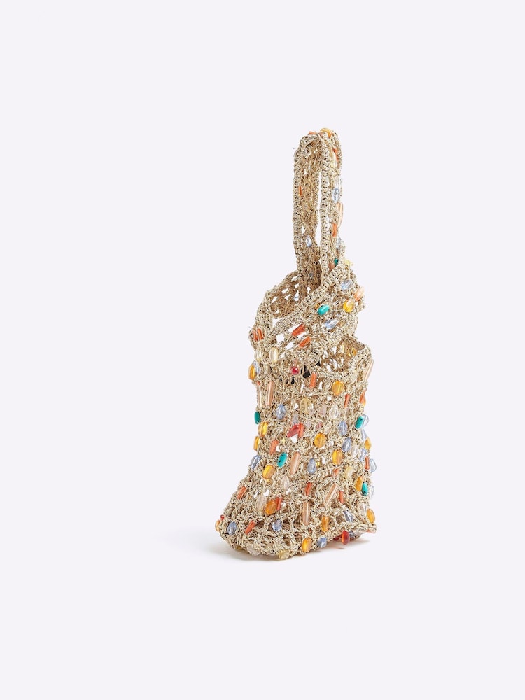 River Island Gold Net Beaded Grab Bag - Image 1 of 5