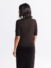Chocolate Brown Super Soft Short Sleeve Knitted Top - Image 3 of 8