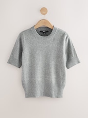 Grey Super Soft Short Sleeve Knitted Top - Image 1 of 4