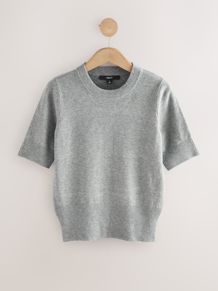 Grey Super Soft Short Sleeve Knitted Top - Image 1 of 4 Grey Super Soft Short Sleeve Knitted Top - Image 1 of 4