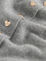 Grey Heart Button Slim Super Soft Crew Neck Cardigan with Wool - Image 2 of 4