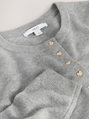 Grey Heart Button Slim Super Soft Crew Neck Cardigan with Wool - Image 3 of 4