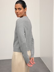 Grey Heart Button Slim Super Soft Crew Neck Cardigan with Wool - Image 5 of 9