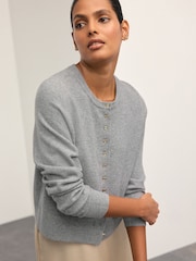 Grey Heart Button Slim Super Soft Crew Neck Cardigan with Wool - Image 6 of 9