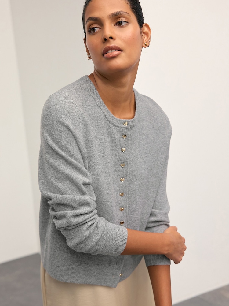 Buy Grey Slim Supersoft Crew Neck Cardigan with Wool from the Next