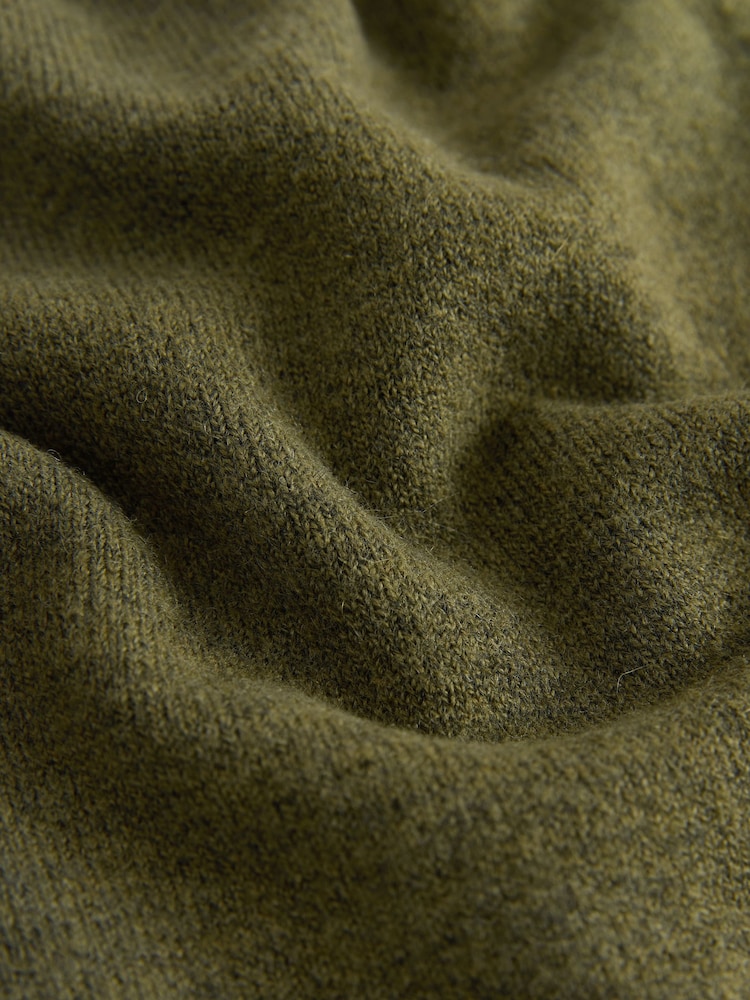 Khaki Green Heart Button Slim Super Soft Crew Neck Cardigan with Wool - Image 2 of 4 Khaki Green Heart Button Slim Super Soft Crew Neck Cardigan with Wool - Image 2 of 4
