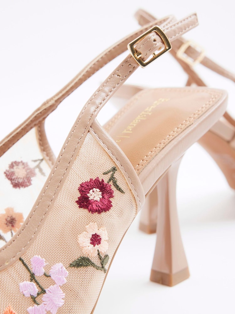 River Island Natural Flower Print Sling Back Heel Shoes - Image 5 of 5 River Island Natural Flower Print Sling Back Heel Shoes - Image 5 of 5