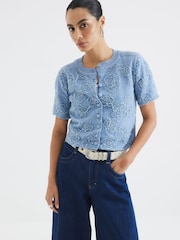 River Island Blue Short Sleeve Floral Print Cardigan - Image 1 of 4