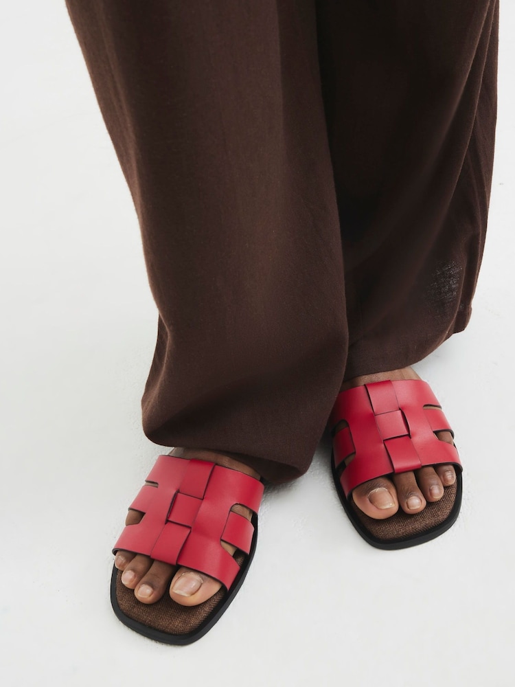River Island Red Weave Mules Flat Sandals - Image 1 of 6