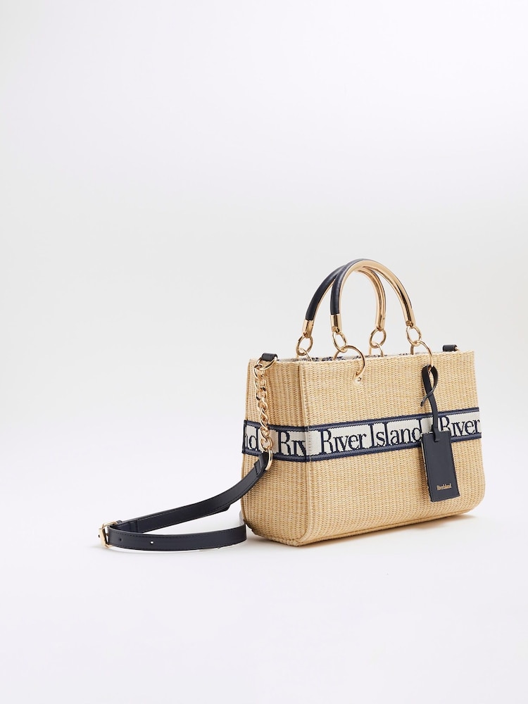 River Island сумка-тоут из рафии с плетеной отделкой спереди - Image 2 of 5