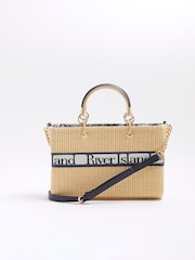 River Island сумка-тоут из рафии с плетеной отделкой спереди - Image 3 of 5