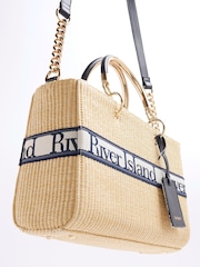 River Island сумка-тоут из рафии с плетеной отделкой спереди - Image 4 of 5
