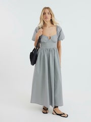 River Island Black Poplin Trim Detail 100% Cotton Midi Dress - Image 1 of 4