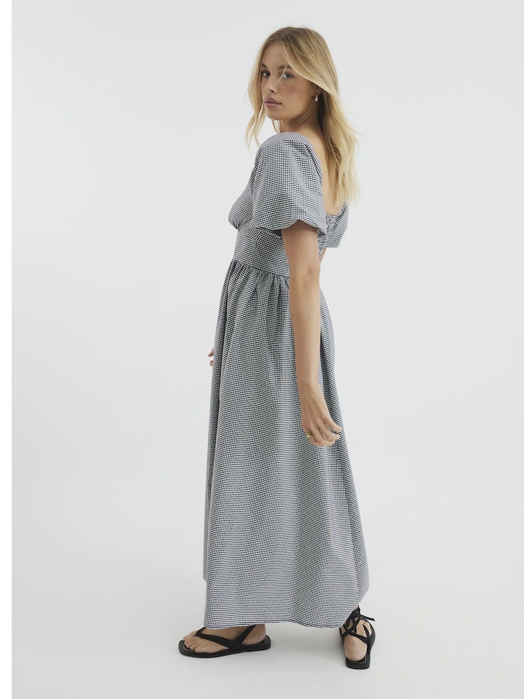 River Island Black Gingham Poplin Trim Midi Dress - Image 2 of 4 River Island Black Gingham Poplin Trim Midi Dress - Image 2 of 4