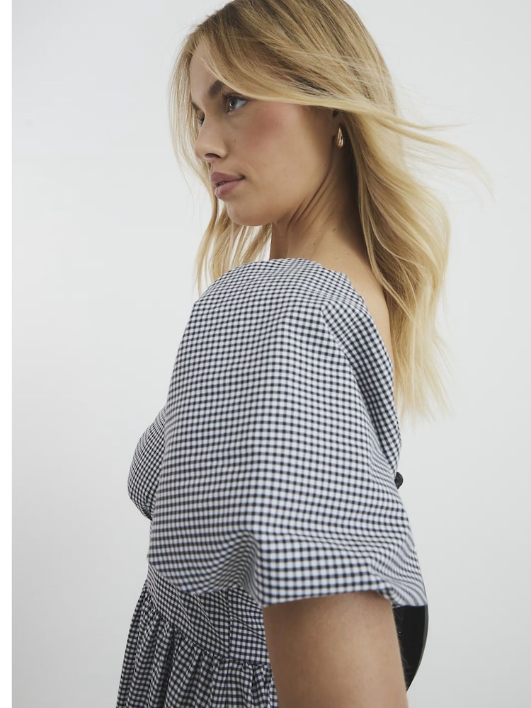 River Island Black Gingham Poplin Trim Midi Dress - Image 4 of 4 River Island Black Gingham Poplin Trim Midi Dress - Image 4 of 4