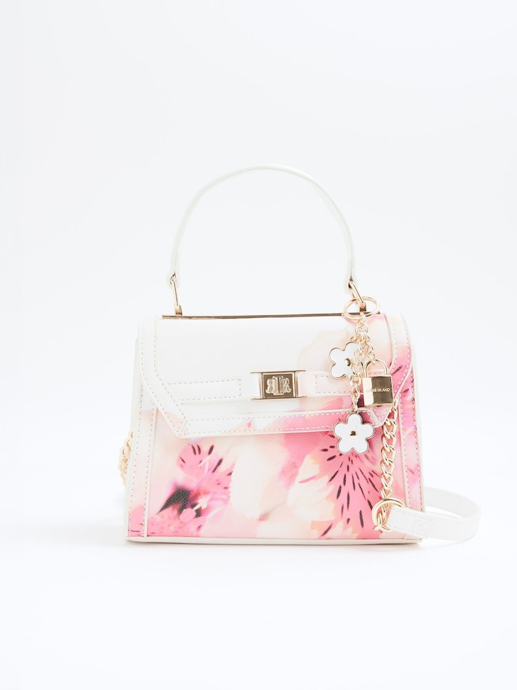 River Island White Floral Mini Tote Crossbody Bag - Image 1 of 6