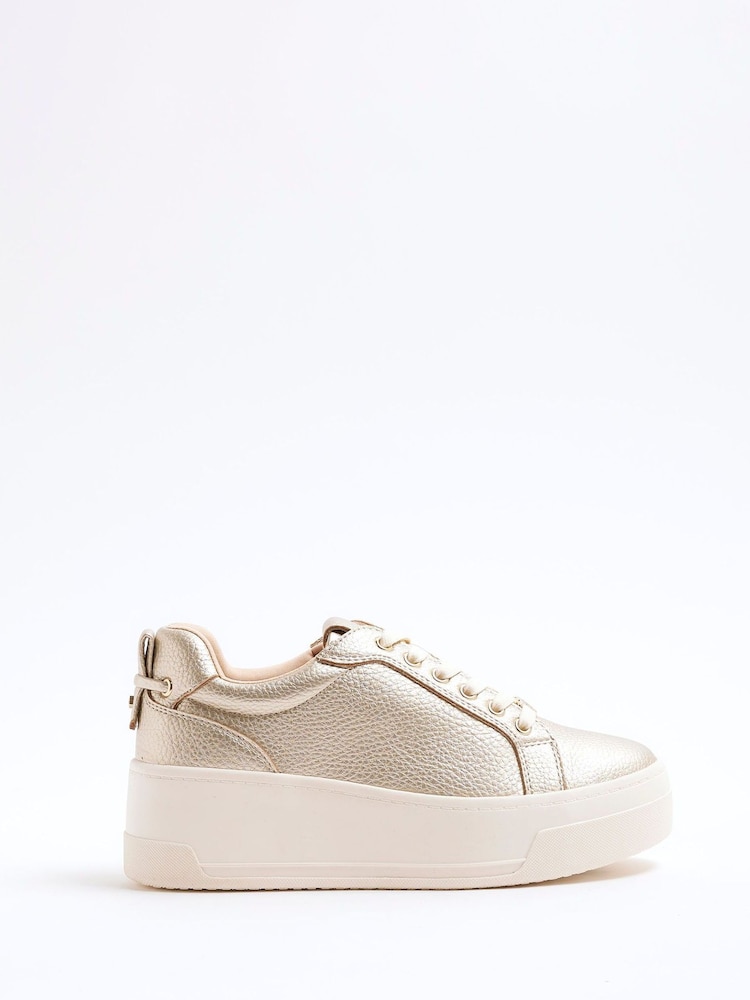 River Island Gold Platform Lace Up Trainers - Image 2 of 6