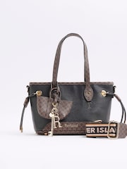 River Island Black Monogram Tie Side Small Shopper Bag - Image 1 of 5