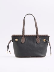 River Island Black Monogram Tie Side Small Shopper Bag - Image 2 of 5
