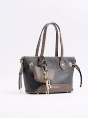 River Island Black Monogram Tie Side Small Shopper Bag - Image 3 of 5
