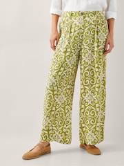 Monsoon Green Trinny Hand Screen Print Wide Leg Trousers - Image 2 of 5