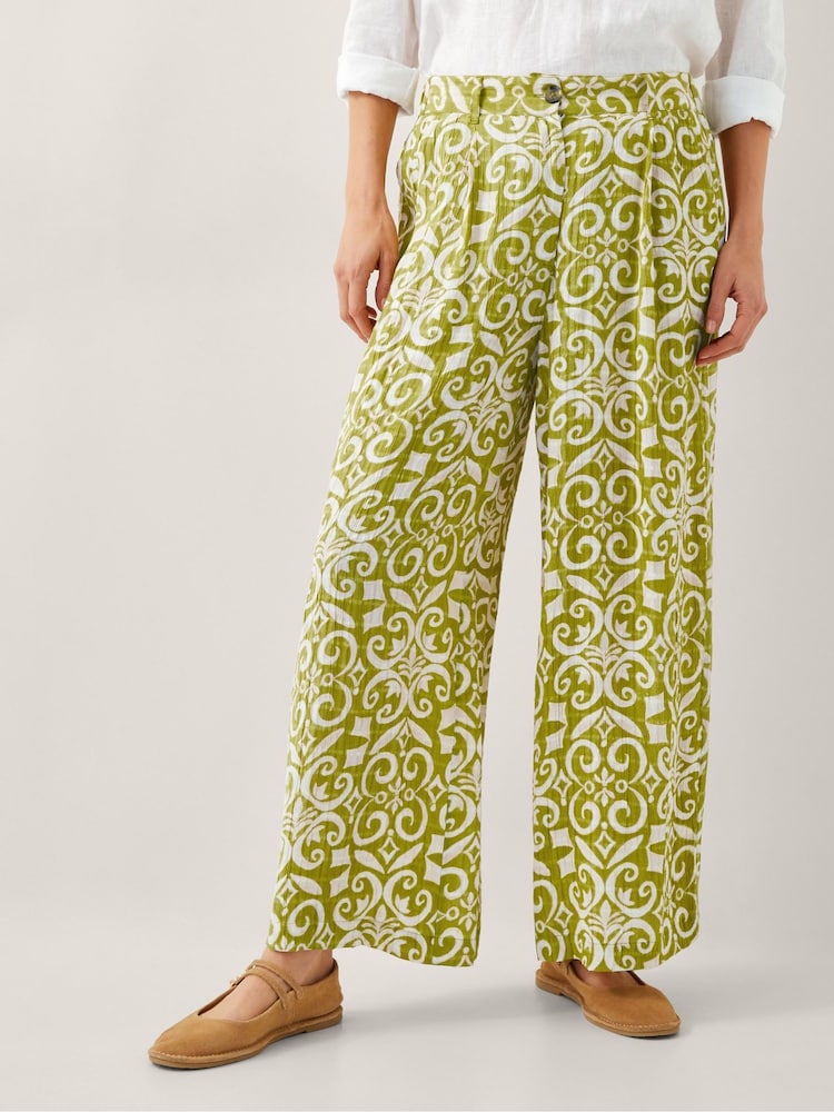 Monsoon Green Trinny Hand Screen Print Wide Leg Trousers - Image 2 of 5