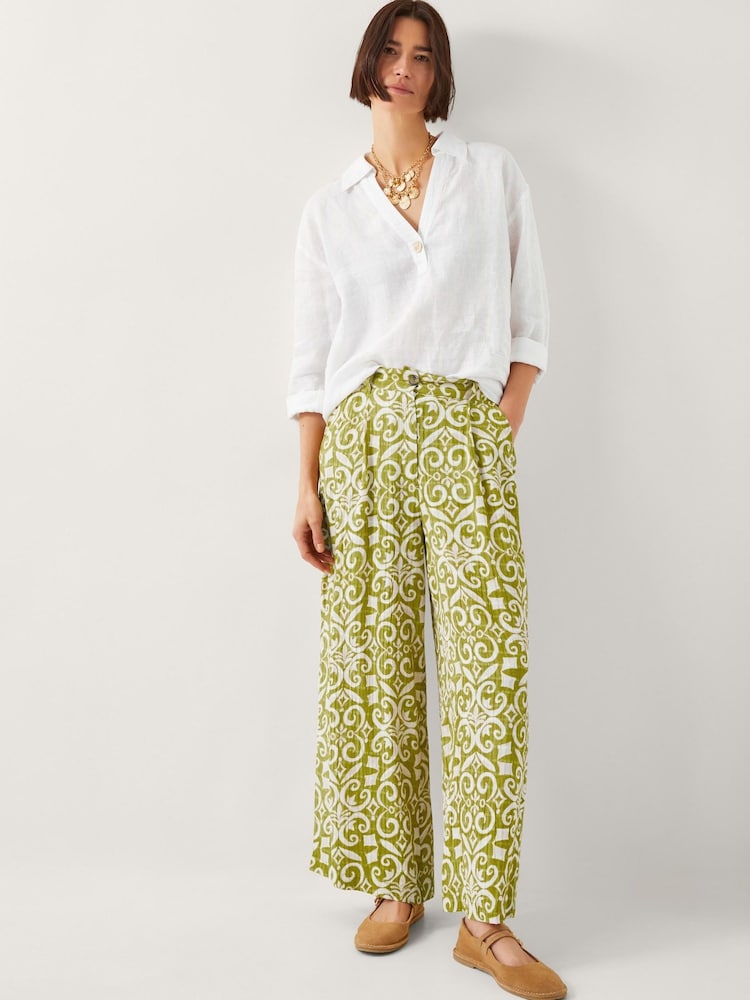 Monsoon Green Trinny Hand Screen Print Wide Leg Trousers - Image 5 of 5