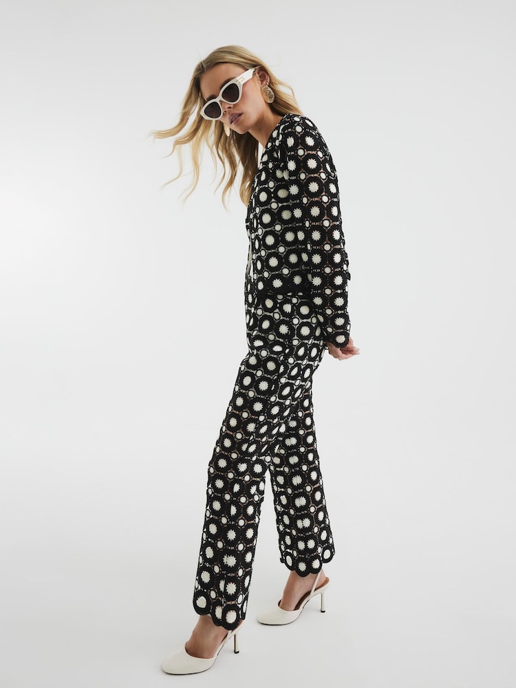 River Island Black Petite Crochet Kickflare Trousers - Image 1 of 4