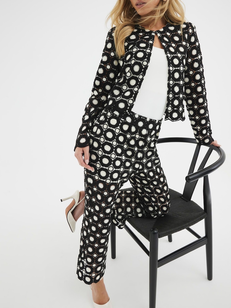 River Island Black Petite Crochet Kickflare Trousers - Image 2 of 4
