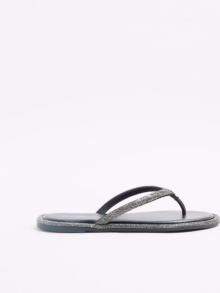 River Island Black Toe Thong Embellished Sandals - Image 2 of 5