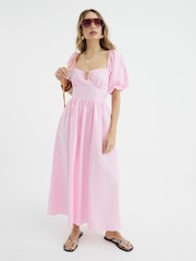 River Island Pink Poplin Trim Detail 100% Cotton Midi Dress - Image 1 of 4