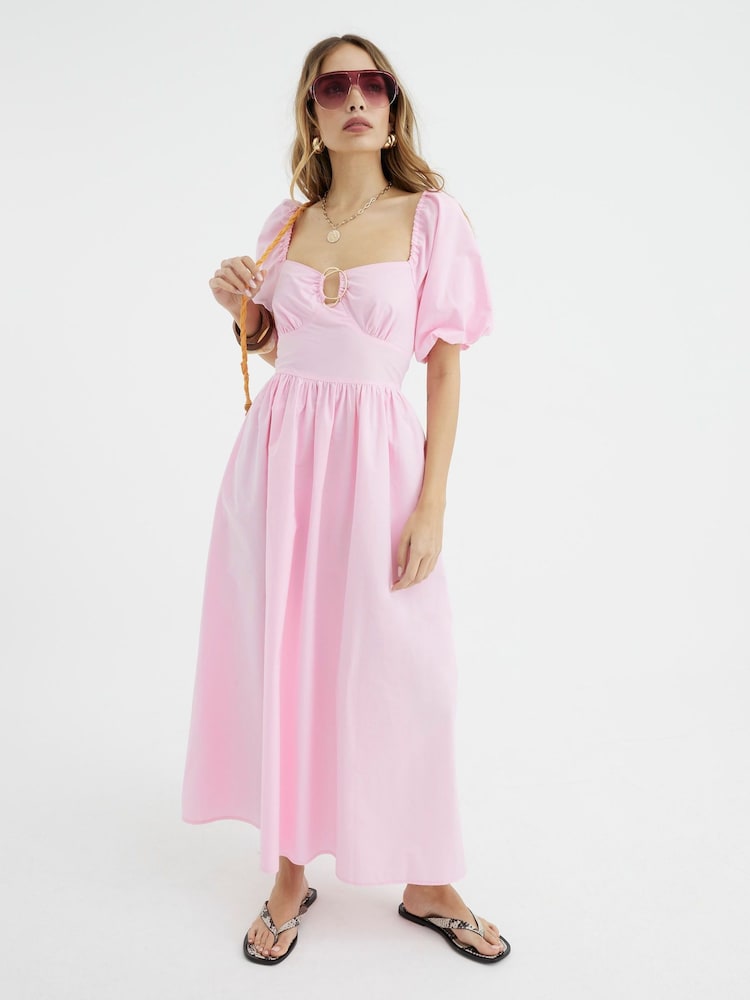 River Island Pink Poplin Trim Midi Dress - Image 1 of 4 River Island Pink Poplin Trim Midi Dress - Image 1 of 4