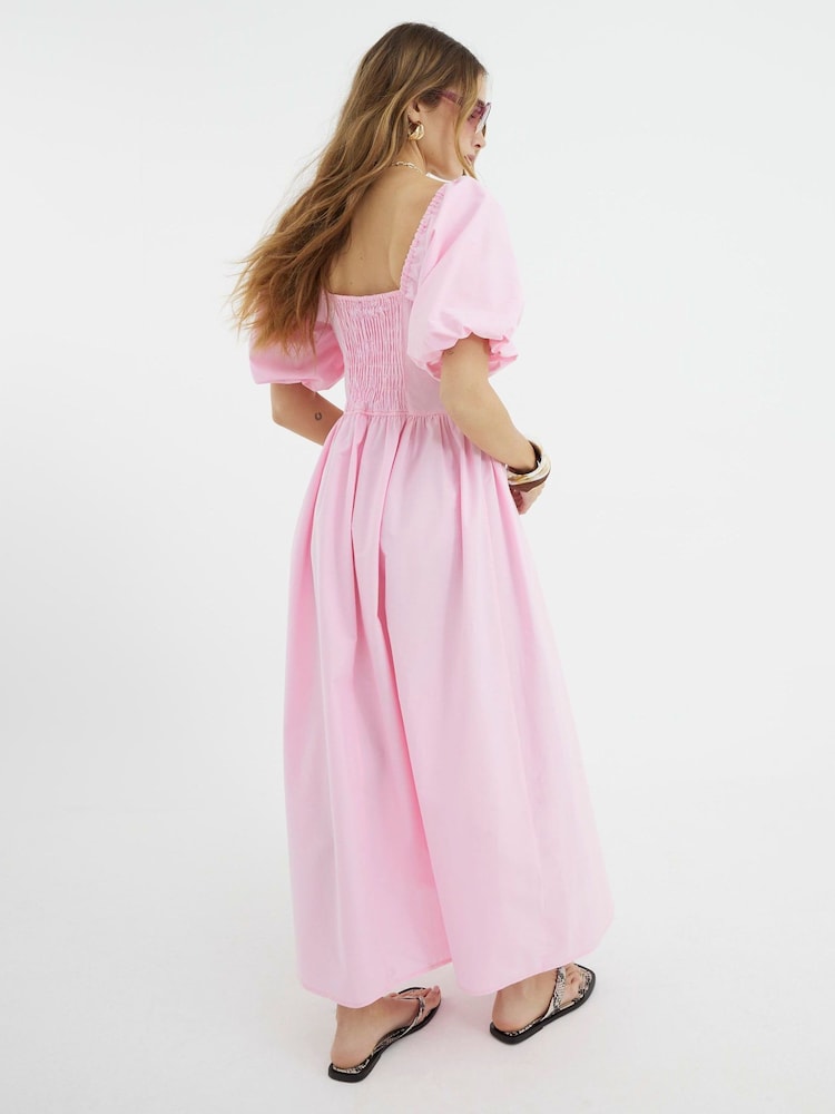 River Island Pink Poplin Trim Midi Dress - Image 2 of 4 River Island Pink Poplin Trim Midi Dress - Image 2 of 4