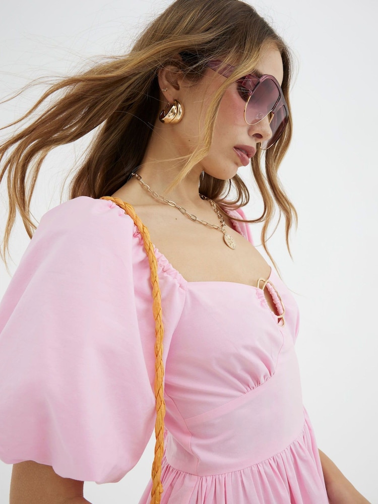 River Island Pink Poplin Trim Midi Dress - Image 4 of 4 River Island Pink Poplin Trim Midi Dress - Image 4 of 4