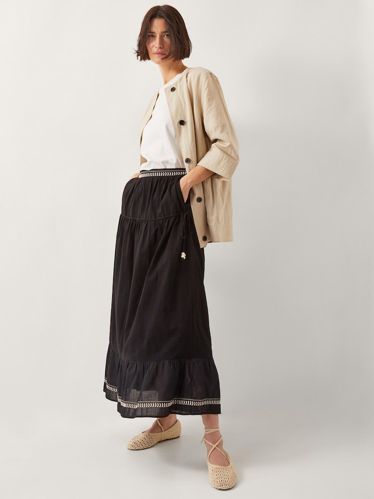 Monsoon Black Fenn Embroidered Frill Maxi 100% Cotton Skirt - Image 2 of 5