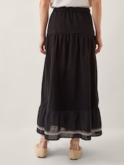 Monsoon Black Fenn Embroidered Frill Maxi 100% Cotton Skirt - Image 4 of 5