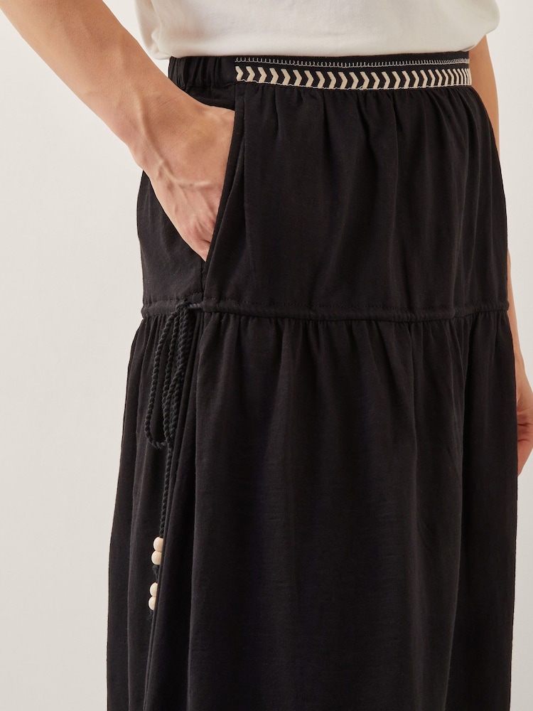 Monsoon Black Fenn Embroidered Frill Maxi 100% Cotton Skirt - Image 5 of 5