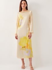 Monsoon Yellow Camile Floral Satin Midi Dress - Image 1 of 4