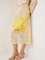 Monsoon Yellow Camile Floral Satin Midi Dress - Image 4 of 4