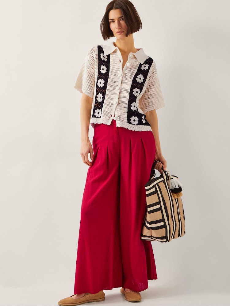 Monsoon Red Diane Wide Leg Trousers - Image 5 of 5